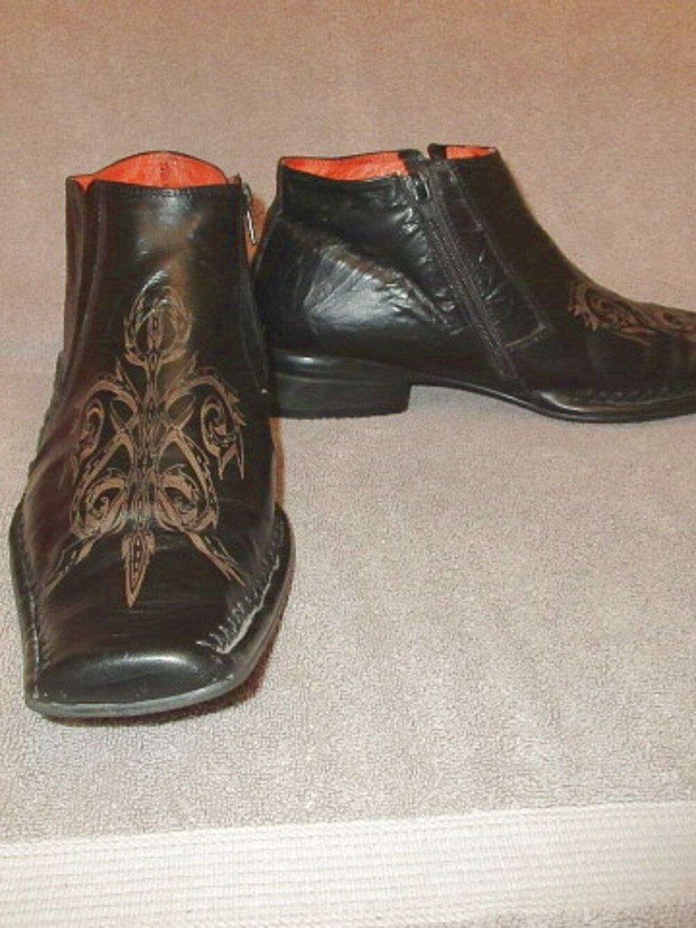 Robert Wayne Tooled Leather Boots Mens 10 Snip Ankle Zip Beatle Rockabilly 90s